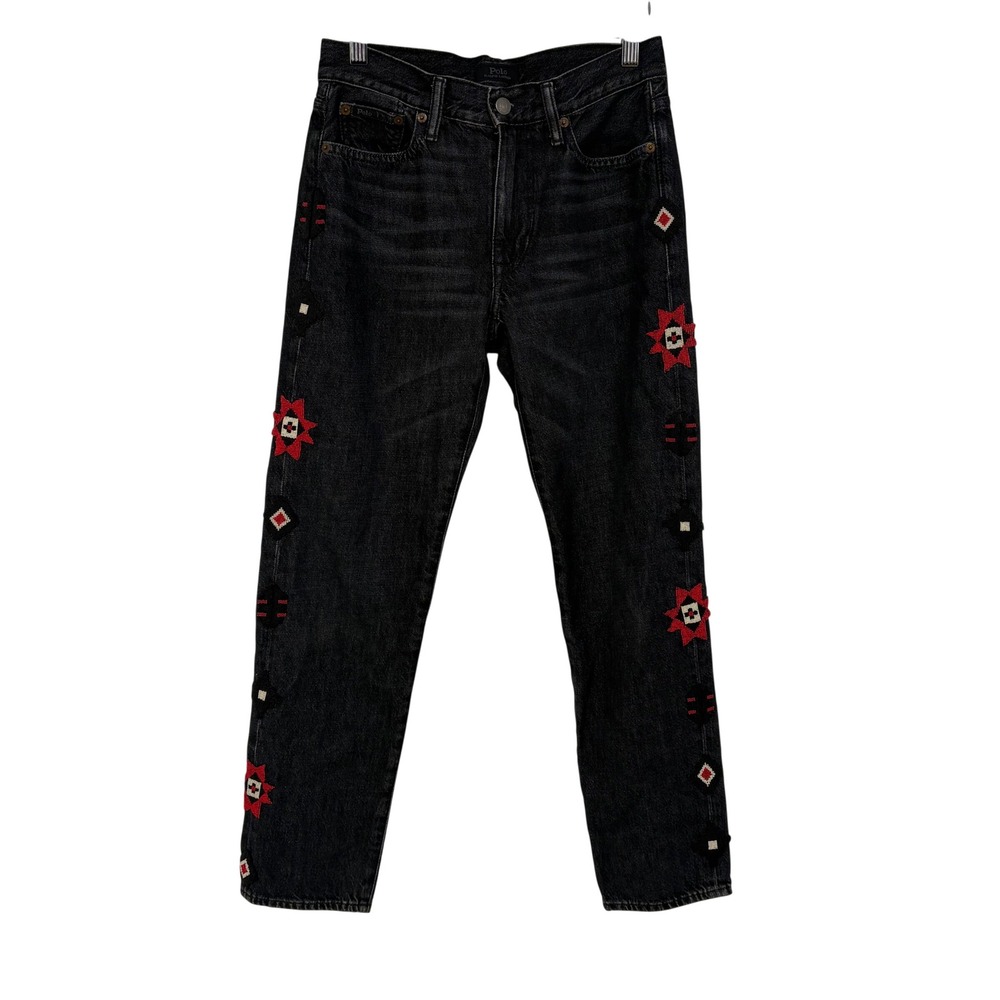 Polo Ralph Lauren Black Beaded Heritage Southwestern Straight Leg Jeans 29x28